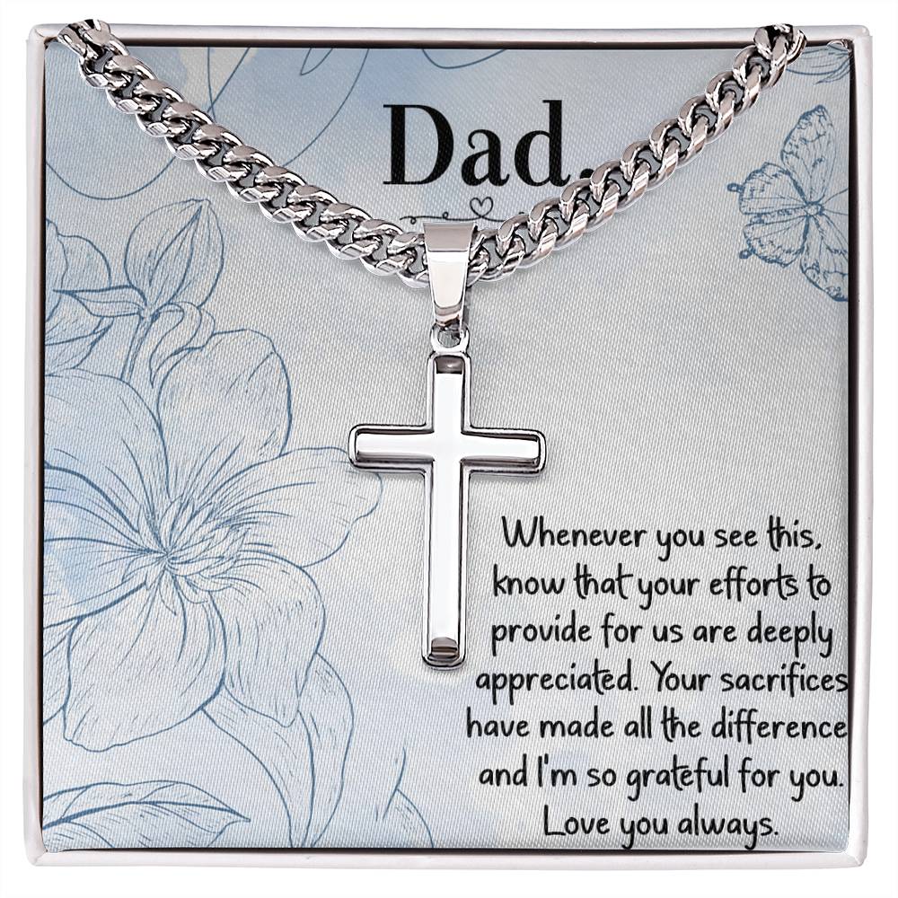 To Dad - Personalized Cross Necklace w/ Cuban Link Chain